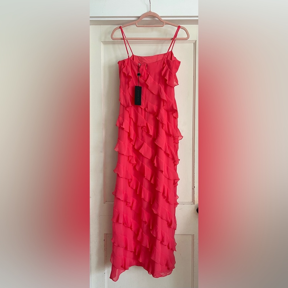 Gianni Bini Taylor Chiffon Straight Neckline Sleeveless Ruffle Long Dress NWT - Picture 2 of 8